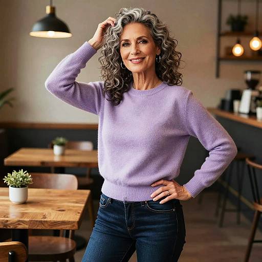 Confident Woman in Cozy Coffee Shop