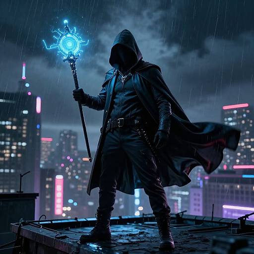 Hacker King on Neon Rooftop