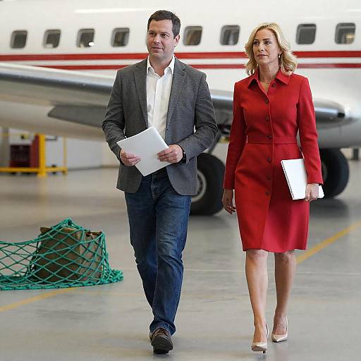 Professionals Walking in Aircraft Hangar