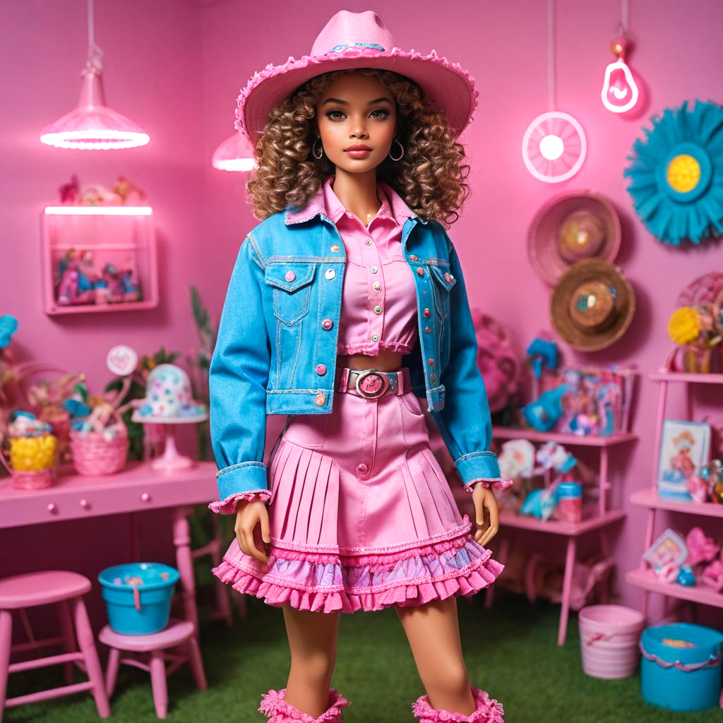 Stylish Cowgirl with Curly Lob in Pastels