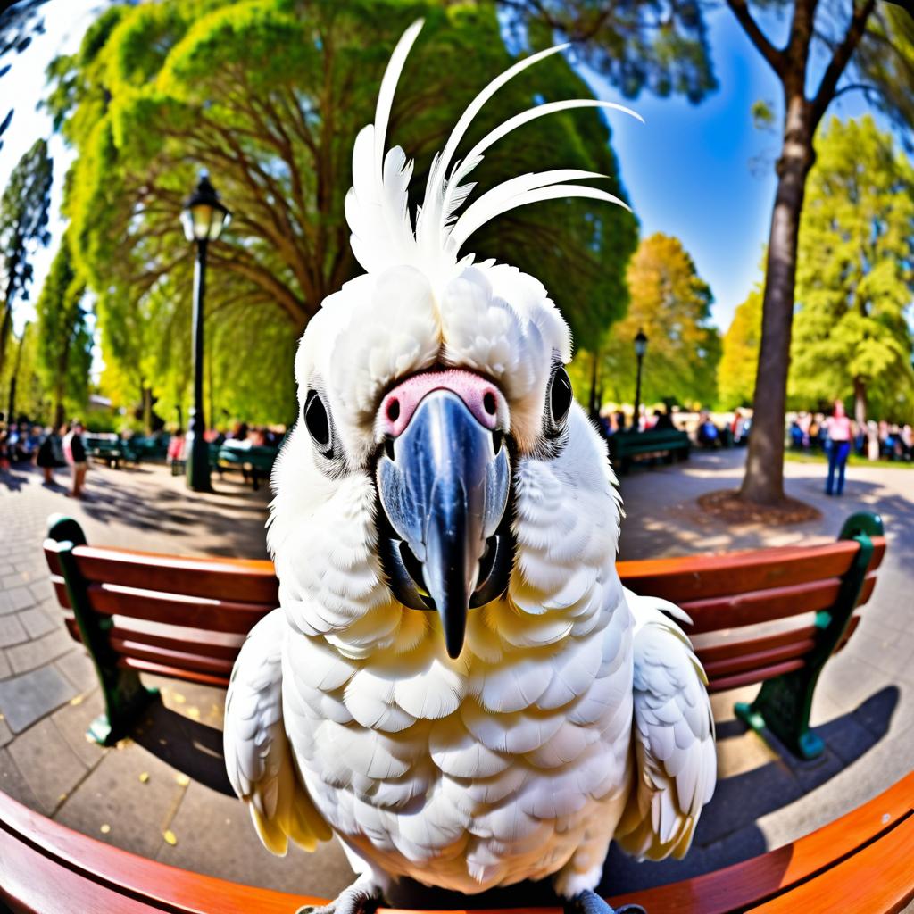 Distorted Cockatoo on a Park Bench