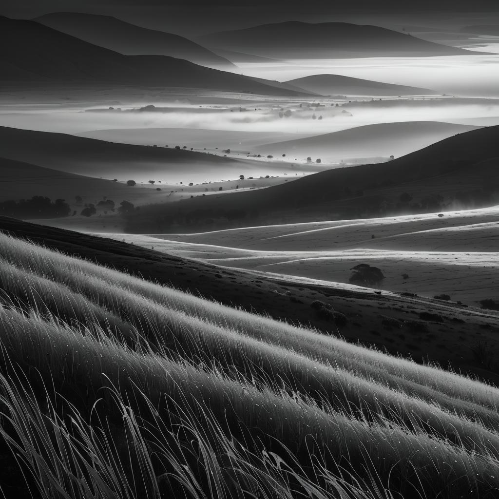 Misty Morning in Monochromatic Uplands