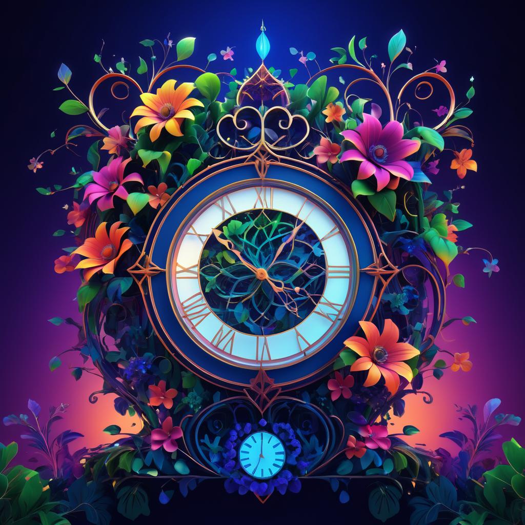 Surreal Clock in Vines and Flowers