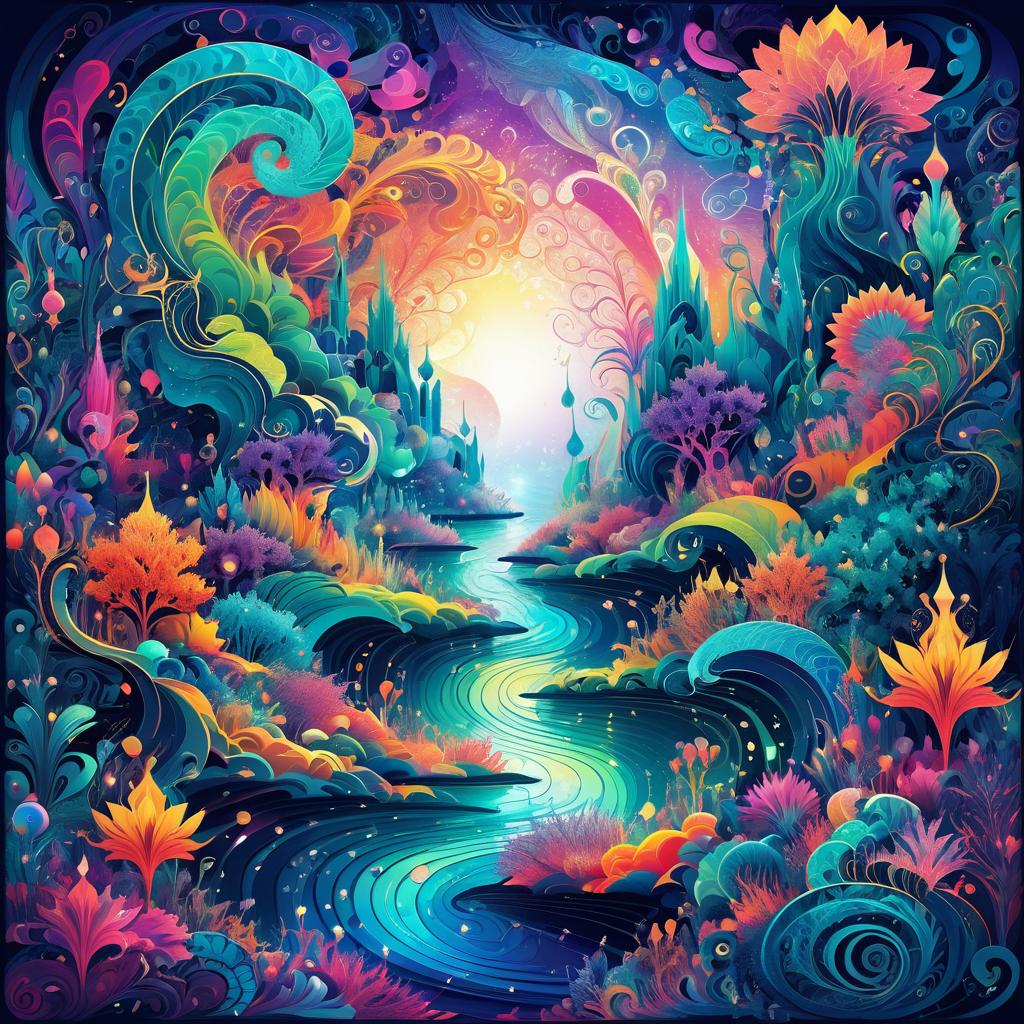 Vibrant Surrealist Fantasy Landscape Illustration