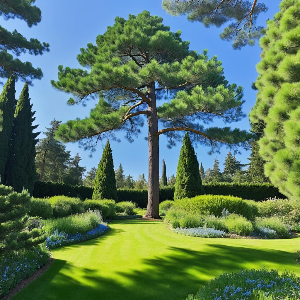 Enchanted Garden with Glowing Pine Tree