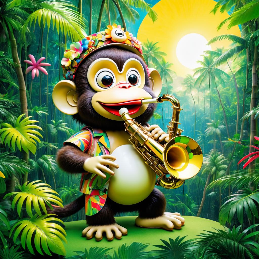 Whimsical Monkey Saxophonist in Jungle