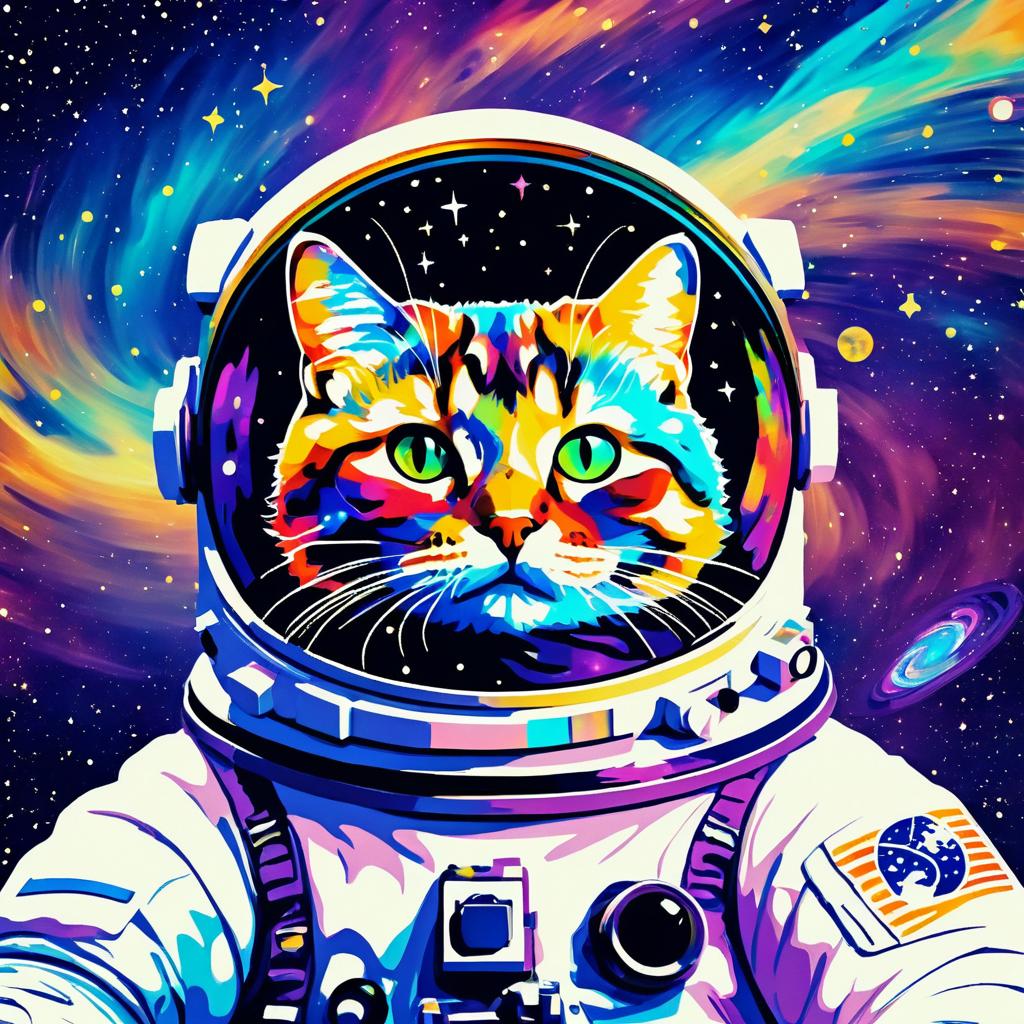 Cat Astronaut in Colorful Space Galaxy