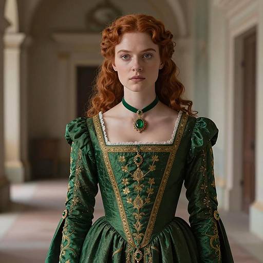 Redheaded Woman in Emerald Green Renaissance Dress
