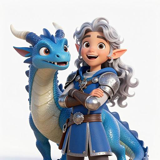 3D Young Elf with Blue Dragon