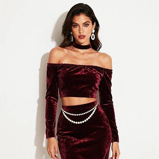 Burgundy Velvet Off-Shoulder Glam Portrait