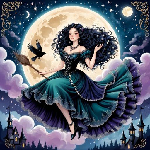 Whimsical Gothic Fairytale Woman in Flight
