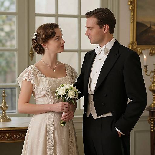 Elegantly Dressed Couple in Vintage Setting