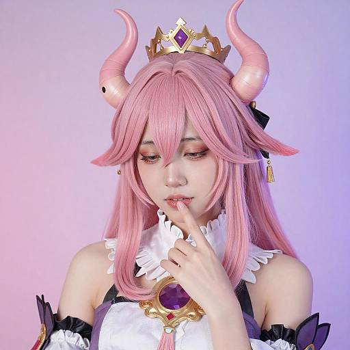 Pastel Pink Hair Woman with Tiara