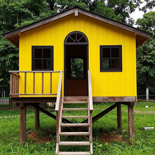 Vibrant Yellow Treehouse with Porch