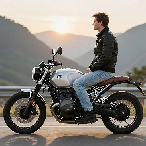 Man on BMW Scrambler at Sunrise