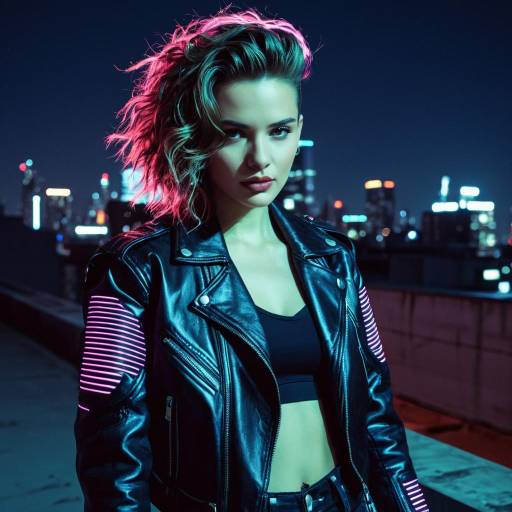 Fashion Model with Wavy Undercut and Neon Biker Jacket Fashion Model with Wavy Undercut and Neon Biker Jacket