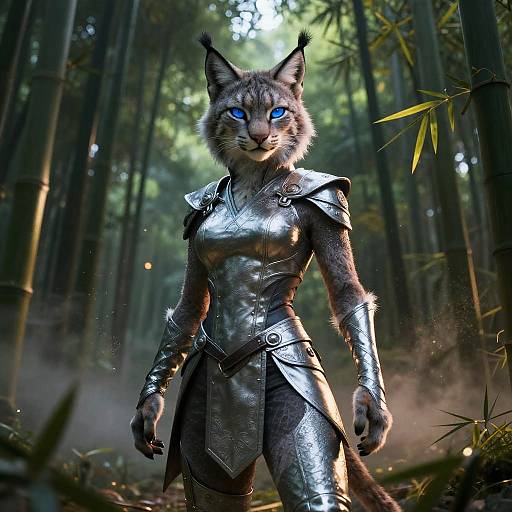 Confident Lynx Ninja in Twilight Forest