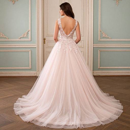 Elegant Pink Tulle Prom Dress Back