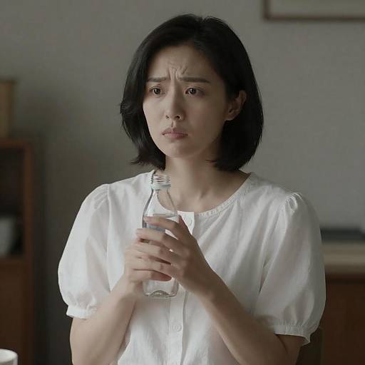 Concerned Asian Woman in Soft Lighting