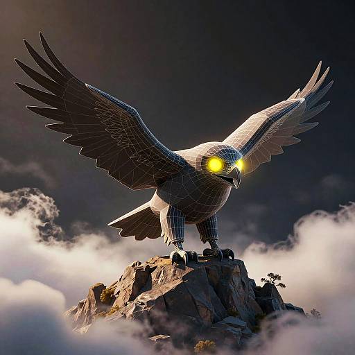 3D Wireframe Eagle on Mountain Peak