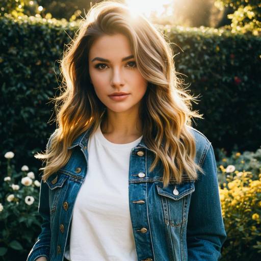 Woman with Balayage Hairstyle in Denim Jacket