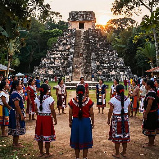 Nahua Ceremony Amid Ancient Pyramids