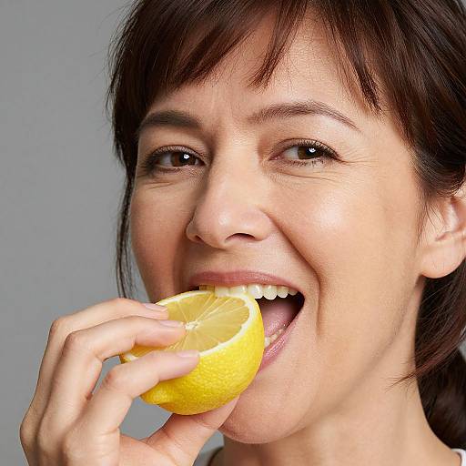 Middle Aged Woman Eating Lemon