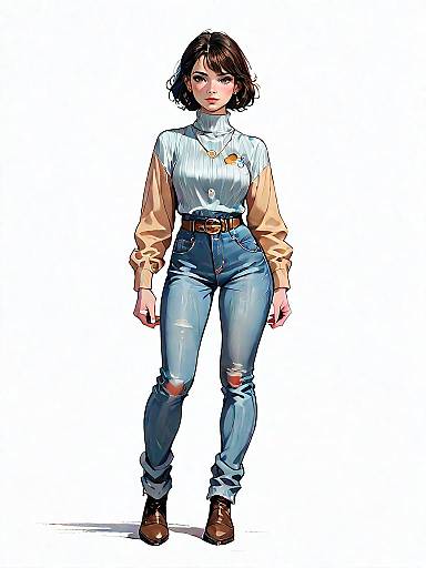 Casual Chic Woman in Cream Turtleneck and High-Waisted Jeans