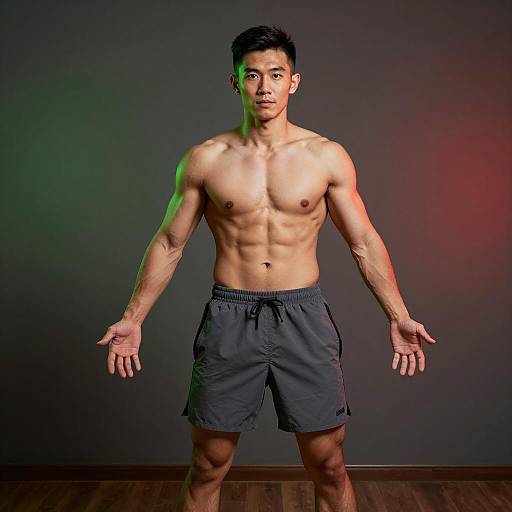 Dramatic Fitness Portrait of Asian Bodybuilder