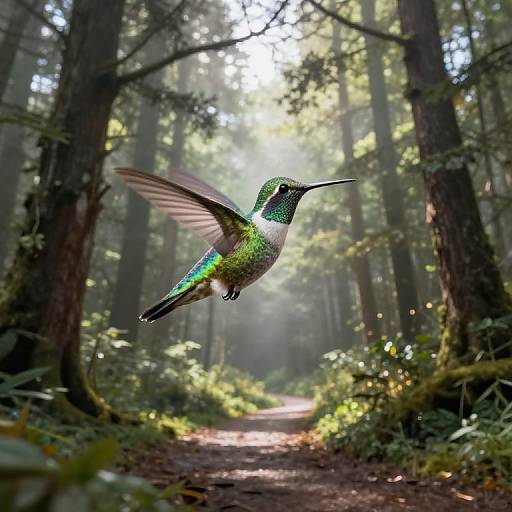 Iridescent Hummingbird in Serene Forest