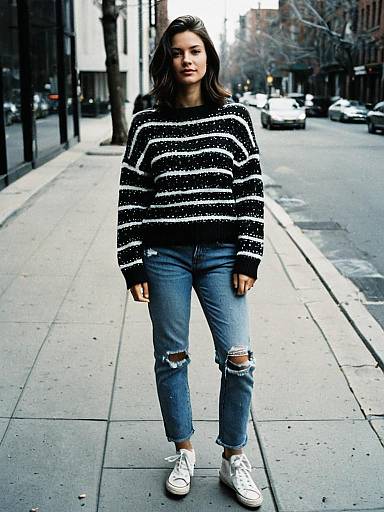 Woman in Sweater and Ripped Jeans