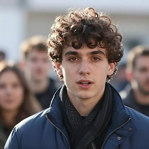 Young Man in Blue Jacket with Scarf