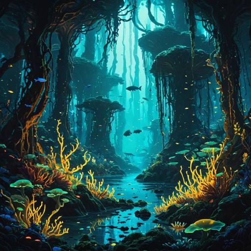 Magical Neon Kelp Forest Illustration
