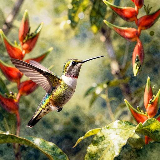 Delicate Hummingbird in Tropical Rainforest