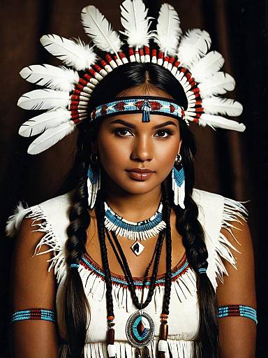 Native American Woman in Traditional Feather Headdress