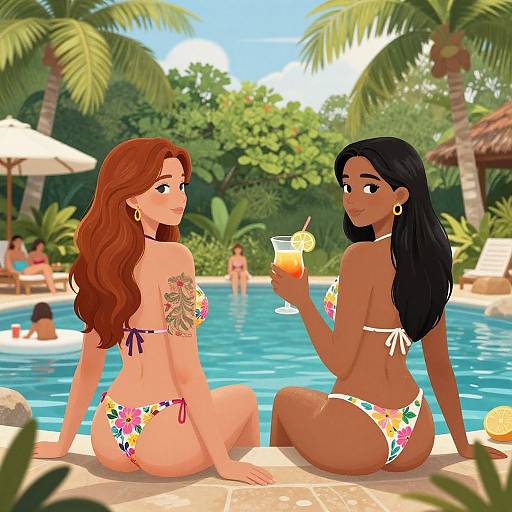 Tropical Poolside Relaxation Illustration