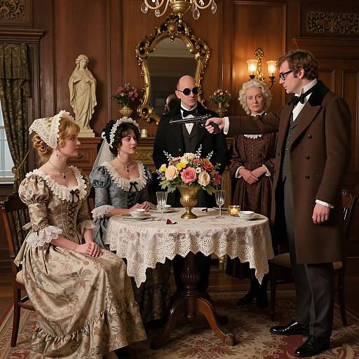 Victorian Parlor with Intriguing Characters