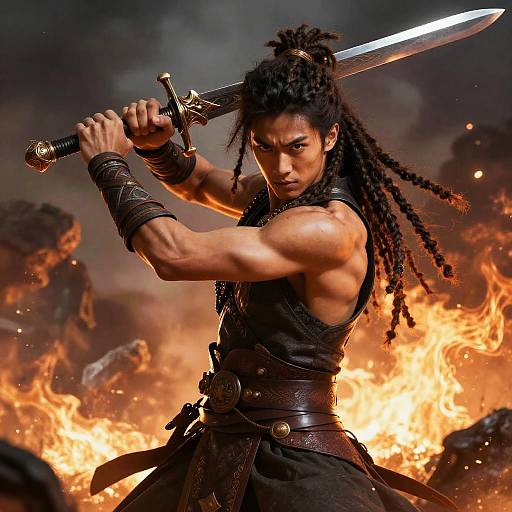 Dreadlocked Heroic Warrior in Battle