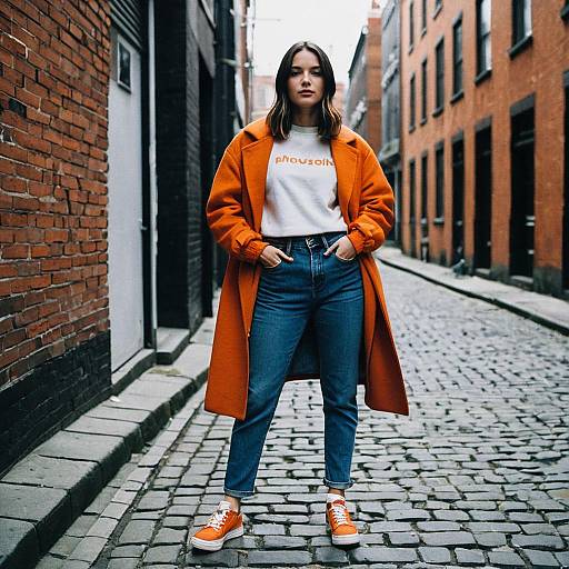 Urban Style Woman in Orange Coat