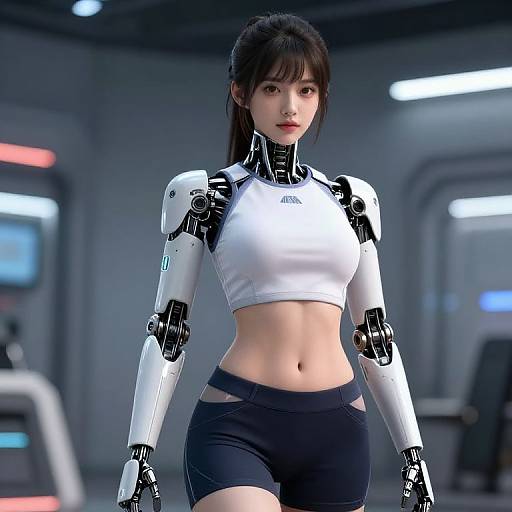 Half-Robot Asian Female in Sci-Fi Sportswear