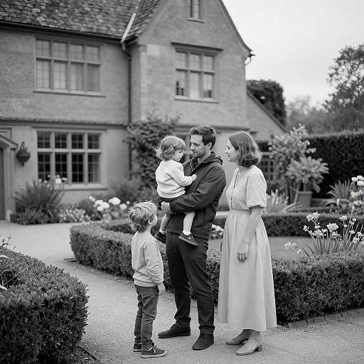 Intimate Garden Family Portrait in Monochrome