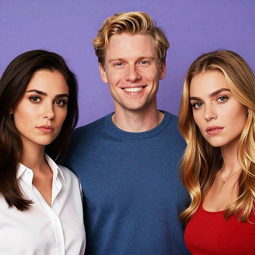 Portrait of Three People on Purple Background