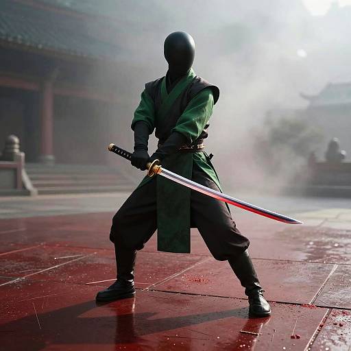 Nano-Enhanced Warrior in Holographic Plaza