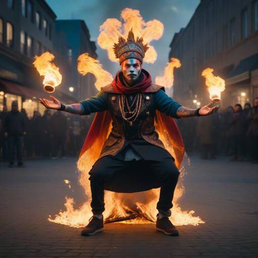 Vibrant Fire Juggler in Urban Square