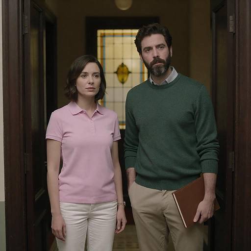 Man and Woman by Stained Glass Window