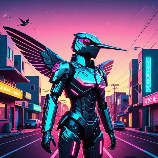 Cyberpunk Hummingbird in Retro Futurism