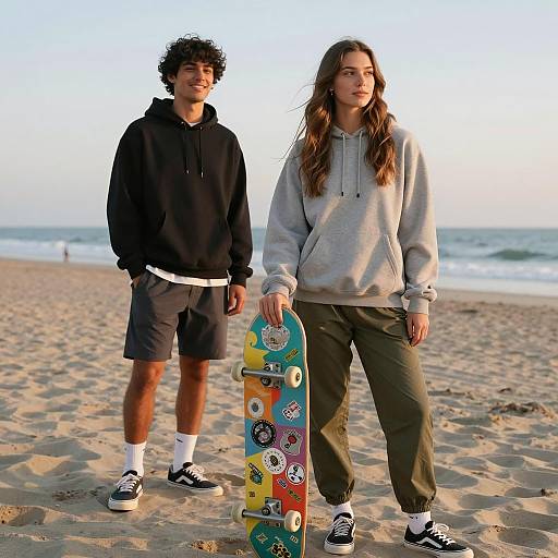 Sunset Beach Portrait with Skateboard