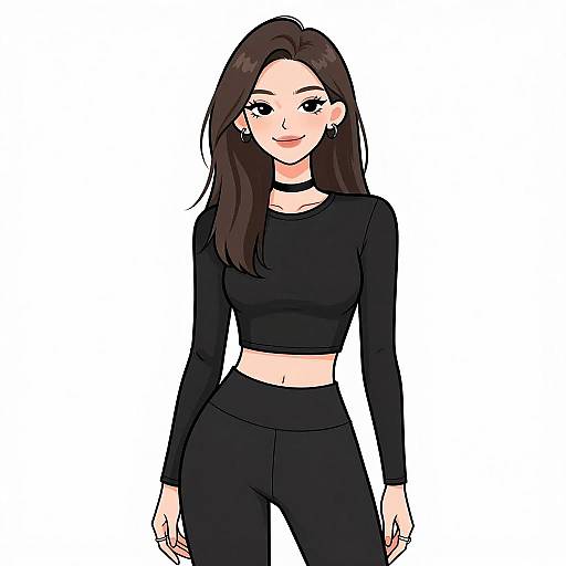 Chic Smiling Woman in Black Outfit