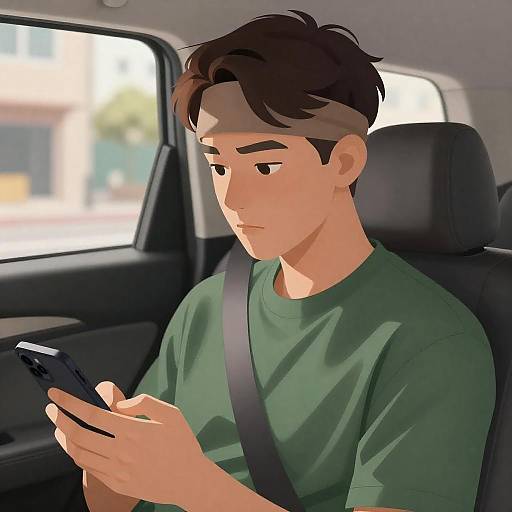 Focused Young Man in Car Illustration