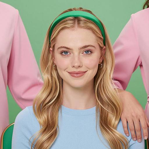 Cheerful Blonde in Green Chair